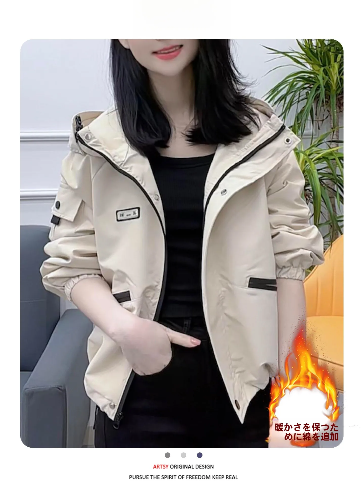 ファッショナブルなフリース裏地付き厚手の女性用ジャケットショート野球スタイル冬新着韓国版通勤スタイル長袖ジッパー