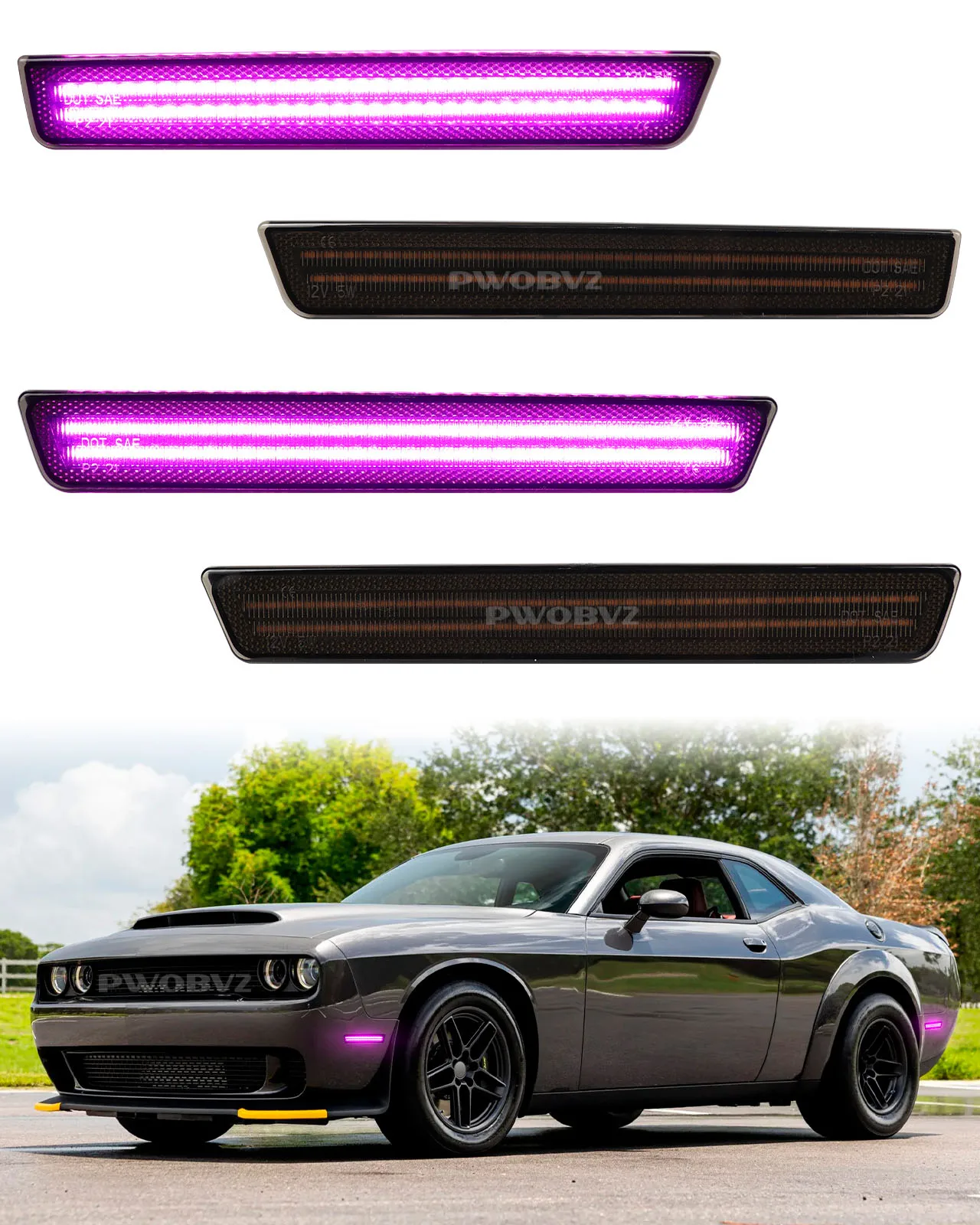 

4pcs LED Front & Rear Bumper Side Marker Light Driving Light For Dodge Challenger 2015-2023