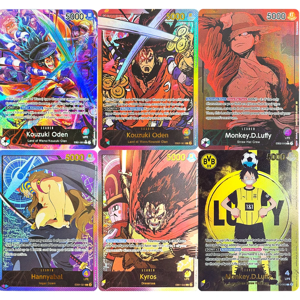 Tarjetas de juego DIY de One Piece Leader Game EB01 Monkey.D.Luffy Kyros Hannyabal Kouzuki Oden, tarjetas de juego con textura de anime, juguetes coleccionables de regalo