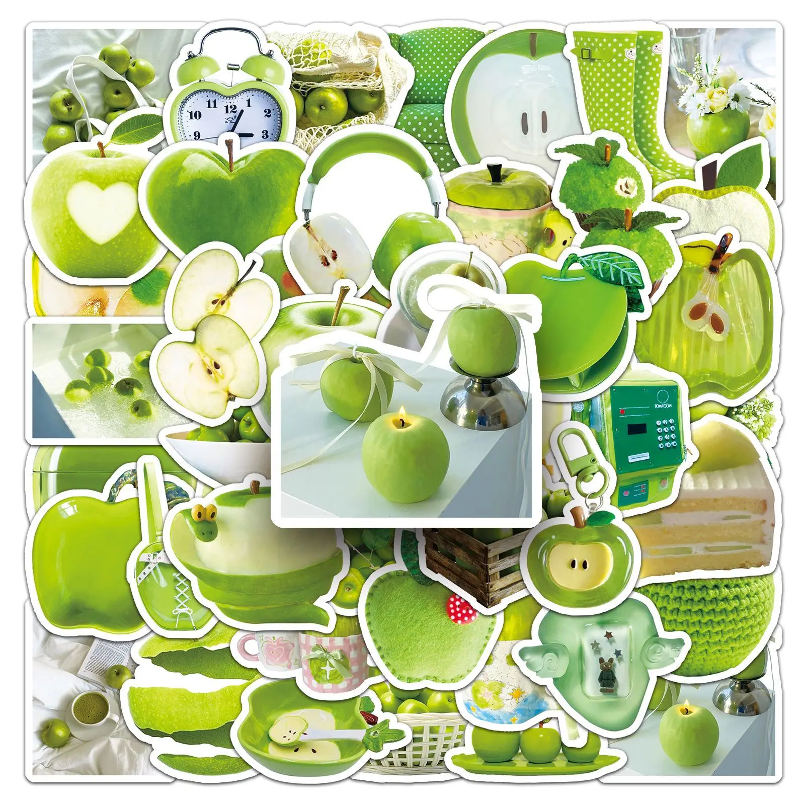 

50PCS Green Apple Stickers Realistic Creative Korean Small Fresh Storage Box Phone DIY Stickers