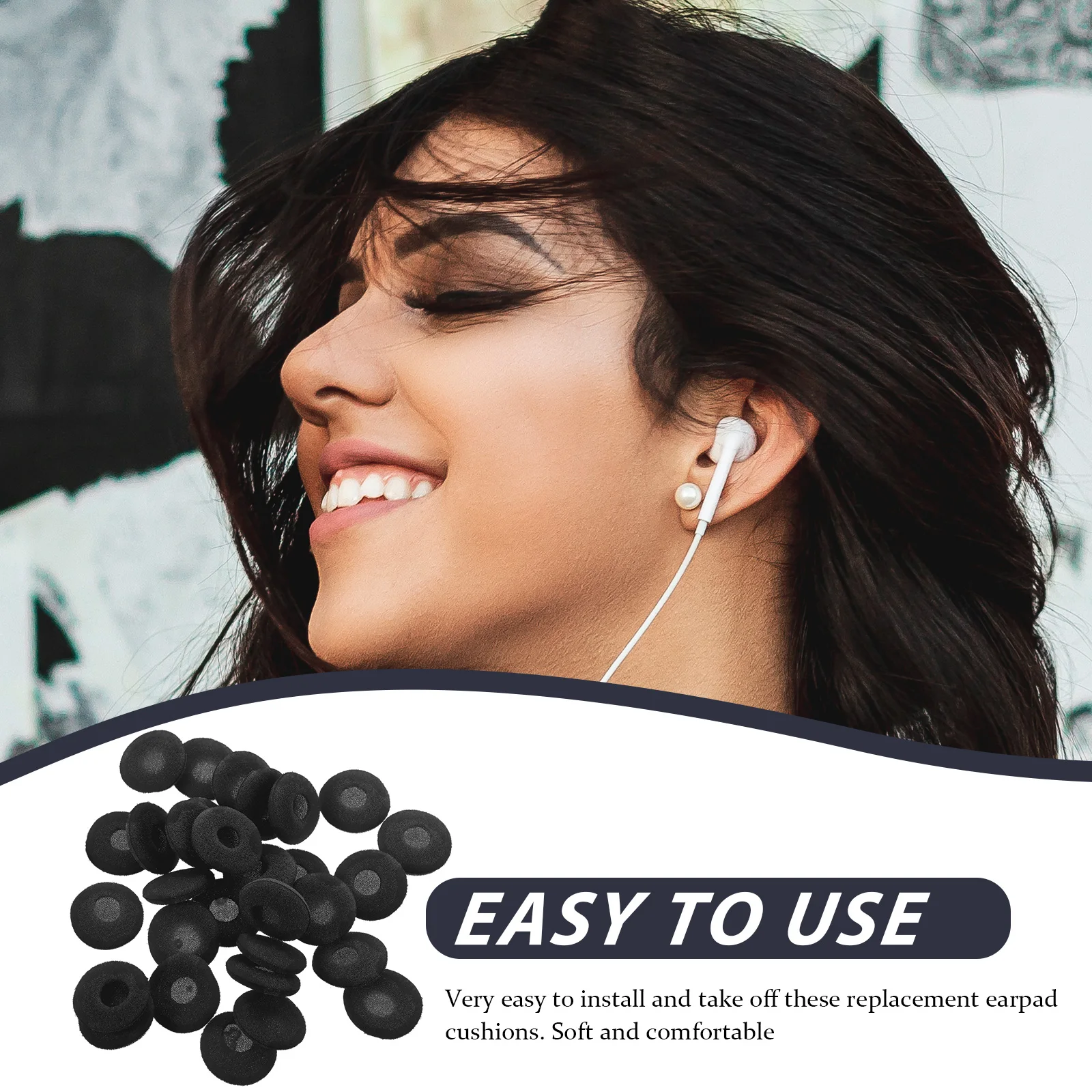 

50pcs Earphone Foam Pads 15mm Black Replacement Covers Sponge Earbud Buds Durable Comfortable Long Term Use Easy Install Take