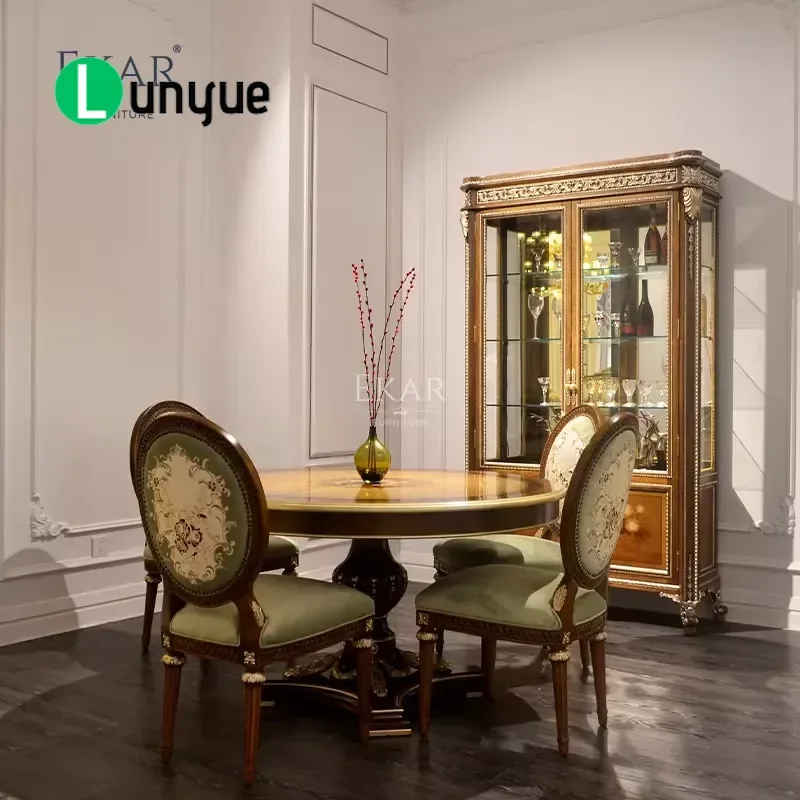 Luxury American Imperial Burr Wood Round Dining Table Classic Phnom Penh Style Solid Wood Base Elegant Home Furniture
