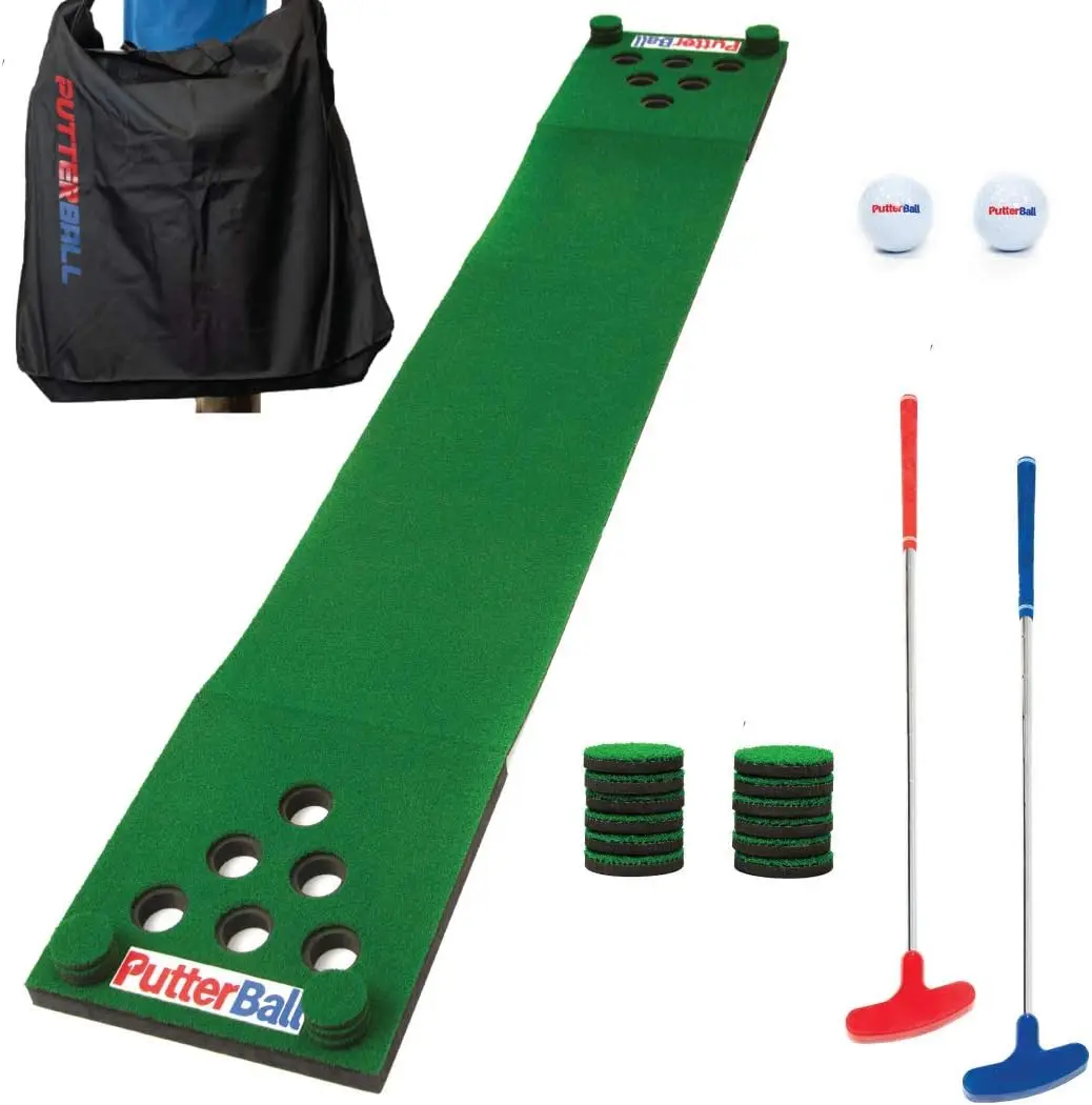 Game Set The Original - Includes 2 Putters, 2 Golf Balls, Green Putting Pong Golf Mat, Hole Covers & Carryi