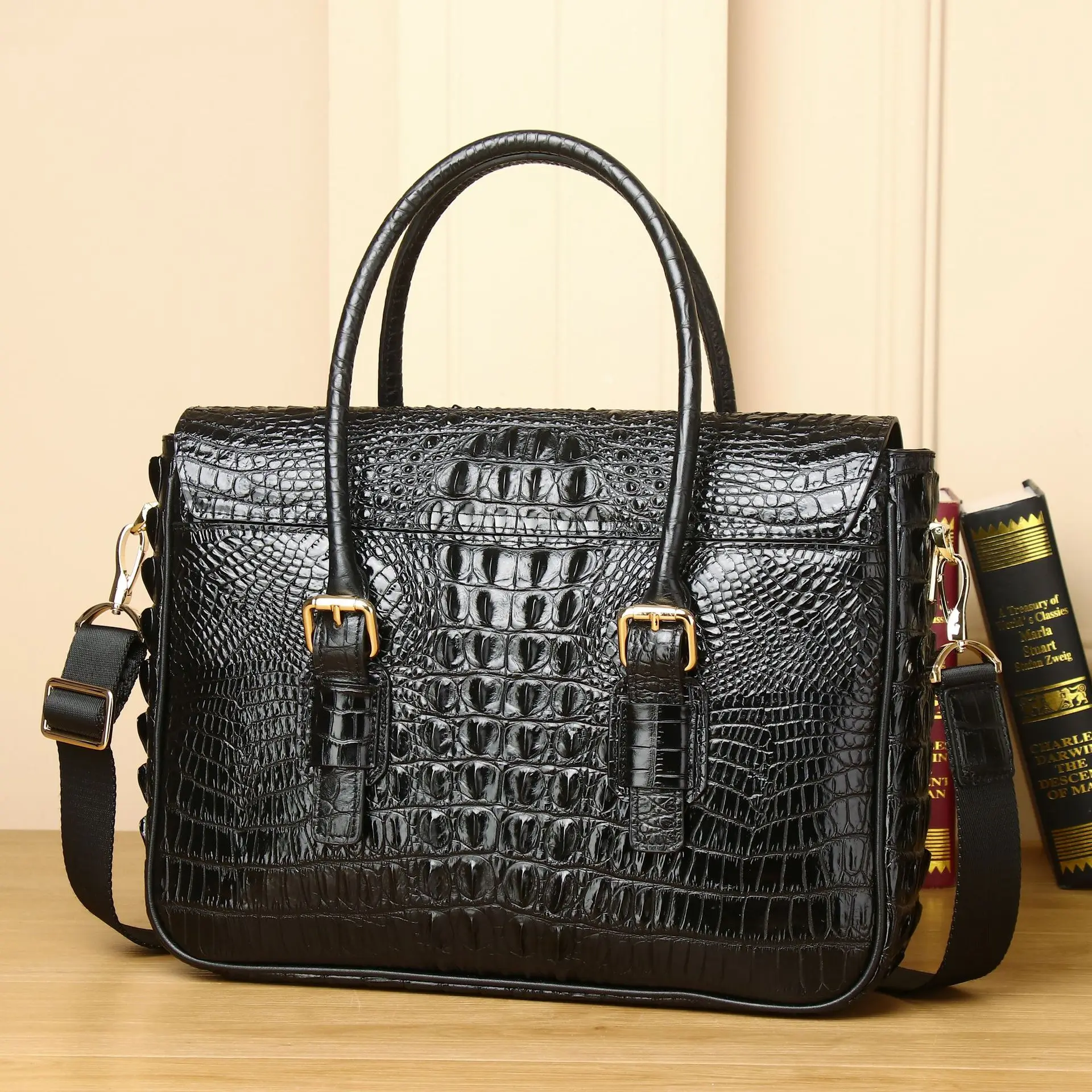 2023 New alligator Laptop Bags Cow Genuine Leather Men\'s Briefcase Luxury Brand Male Handbags Men Messenger 14 Inch Computer Bag