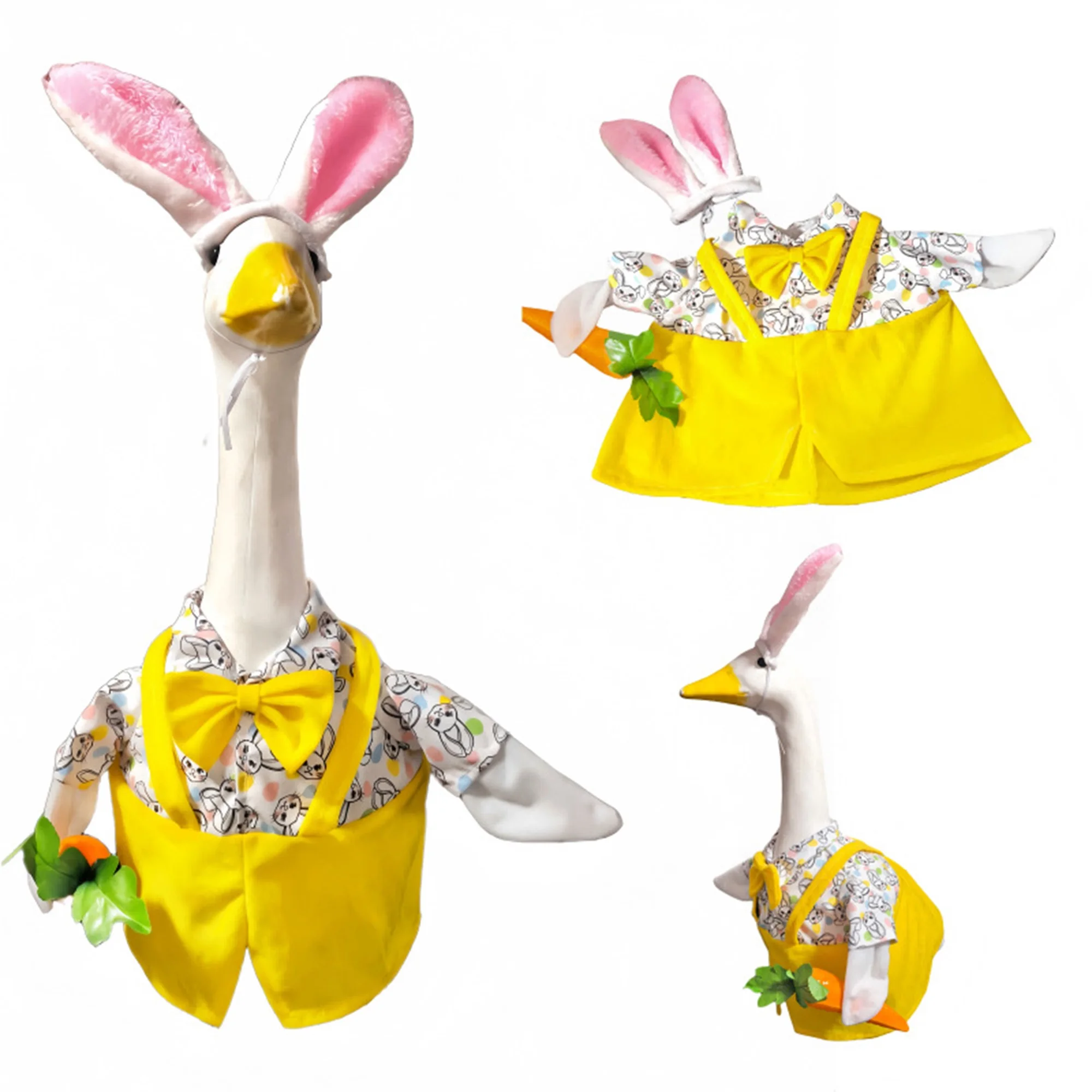 

Креативный весенний наряд для гуся в стиле пасхального кролика: пластиковая одежда с принтом гуся и повязкой на голову для сада и двора