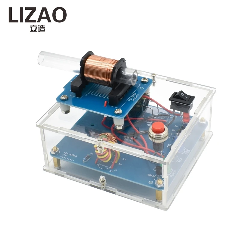 LIZAO High Voltage Electromagnetic Gun DIY Kit Coil Boost Module Welding Practice Board with Acrylic Case No Battery