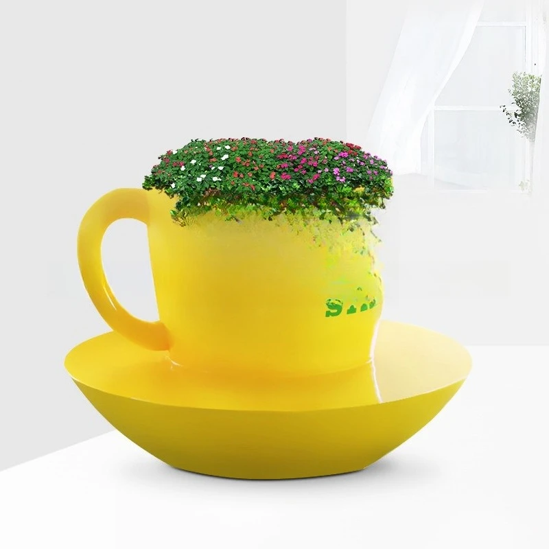 FRP coffee cup seat shape flower pot shopping mall outdoor square creative commercial beauty flower box leisure seat