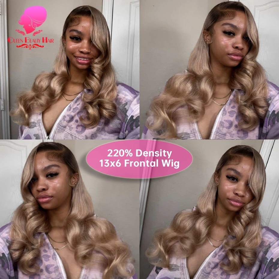 13x6 Ombre Aschblonde Echthaar-Perücke Brasilianische Body Wave Lace Front Echthaar-Perücke Wellige Dunkle Ansätze Aschblonde Lace Frontal Perücken – Detail 6