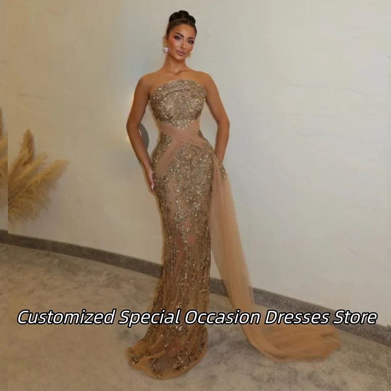 

Нежные вечерние платья без бретелек с аппликацией из бисера, длинное африканское платье русалки для выпускного вечера, свадебное платье по индивидуальному заказу, Vestido De Gala