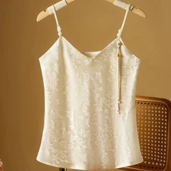 Summer V-neck Camisole Top Jacquard Sleeveless Women's Blouse 2024 New Chinese Style Suspender Sexys Top Vest