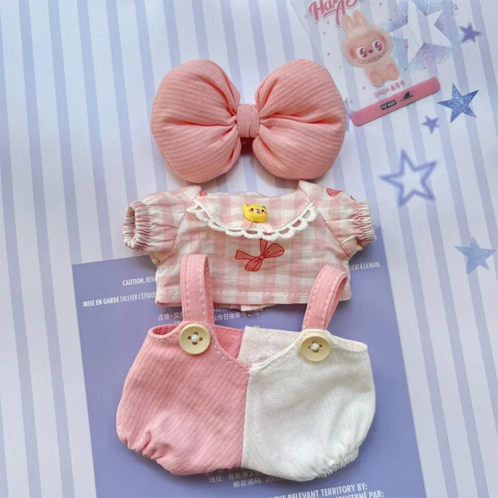 Doll Clothes Outfit Accessories For 17cm/38cm Labubu MOKOKO spring summer tide Sweetheart color matching overalls set Clothes