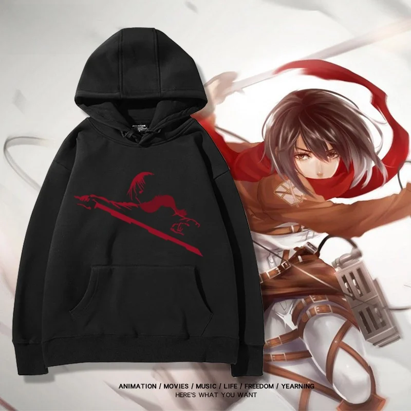 進撃の巨人-アニメ-三文字自由の翼-パーカー-長袖-メンズ-ルーズフィット-スウェットシャツ-綿-ポリエステル混紡-弾性繊維