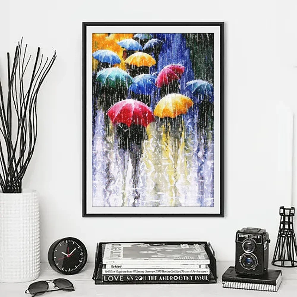 DIY 5D AB Diamond Painting City Rain View Diamond Embroidery Mosaic Kit French Street Rhinestone Art Deco Home Decor Gifts