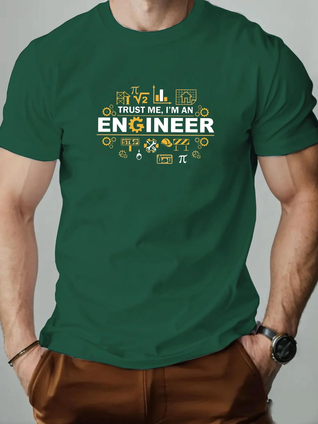 �Vertrauen Sie mir, ich bin Ingenieur“-T-Shirt mit mathematischen Symbolen, bedruckt auf hochwertigem, weichem 100% Baumwoll-Herren-T-Shirt, perfekt für den sommerlichen Freizeitstil. – Detail 3