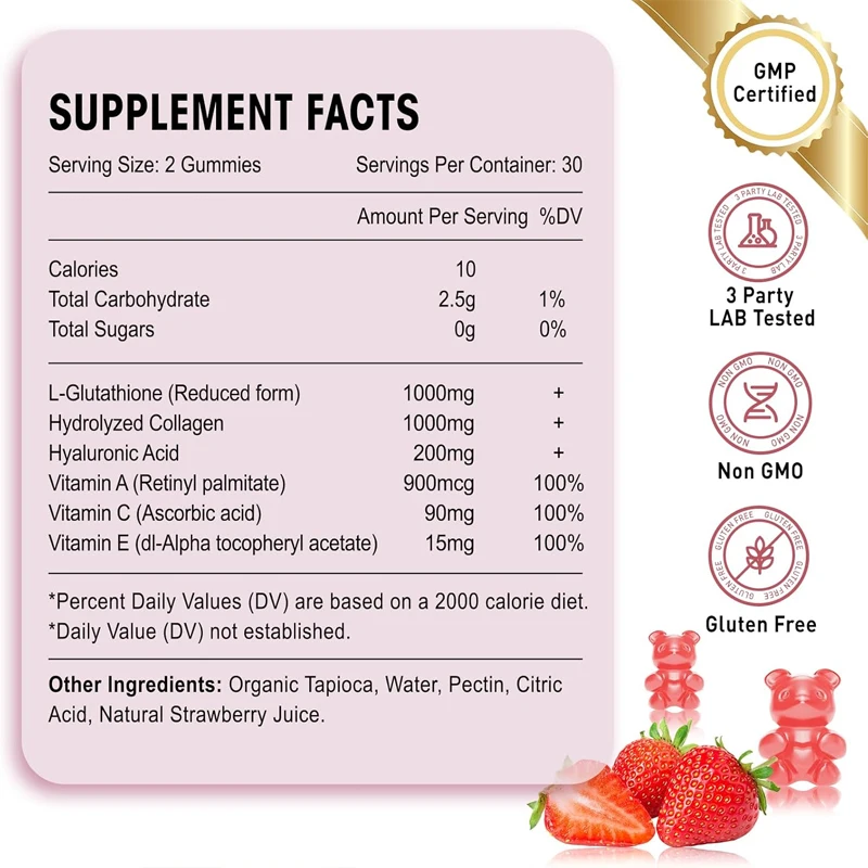 Sugar free Glutathione Collagen Glowing Soft Candy - Women\'s Glutathione Supplement, Skin Care - Strawberry Flavor, 60 capsules