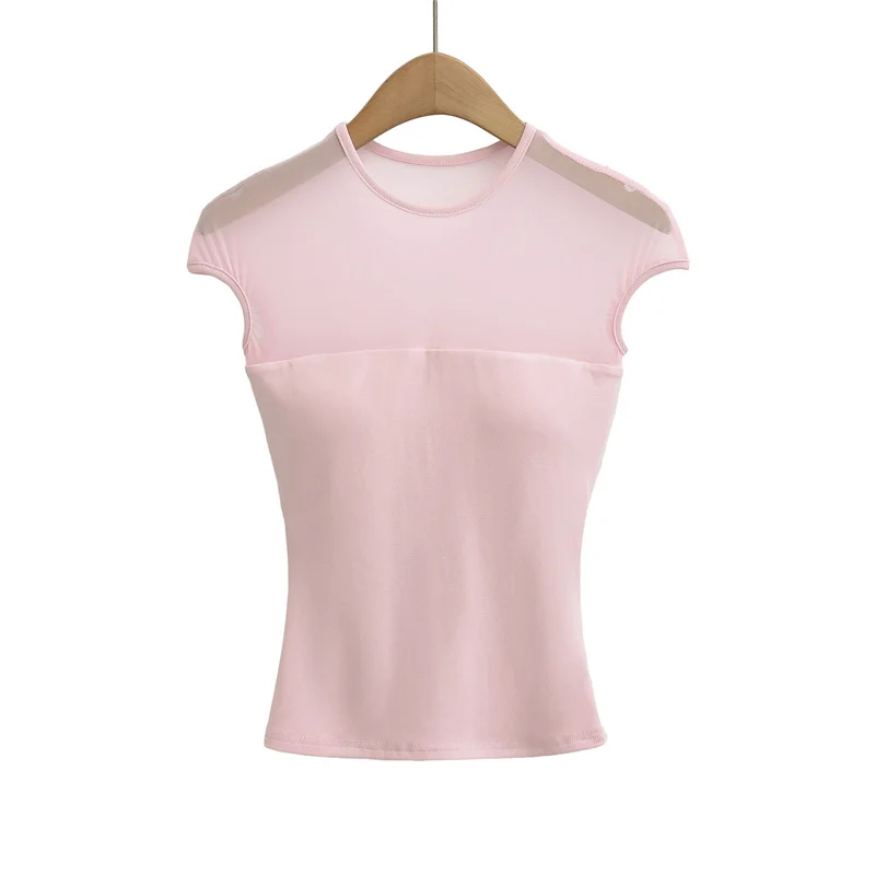 Summer Me Fabric T-shirt Dames ort Sve Afneembaar borstkussen Ontwerp Splicing Ultra ort Sve Top Pendelen Sle Sli...