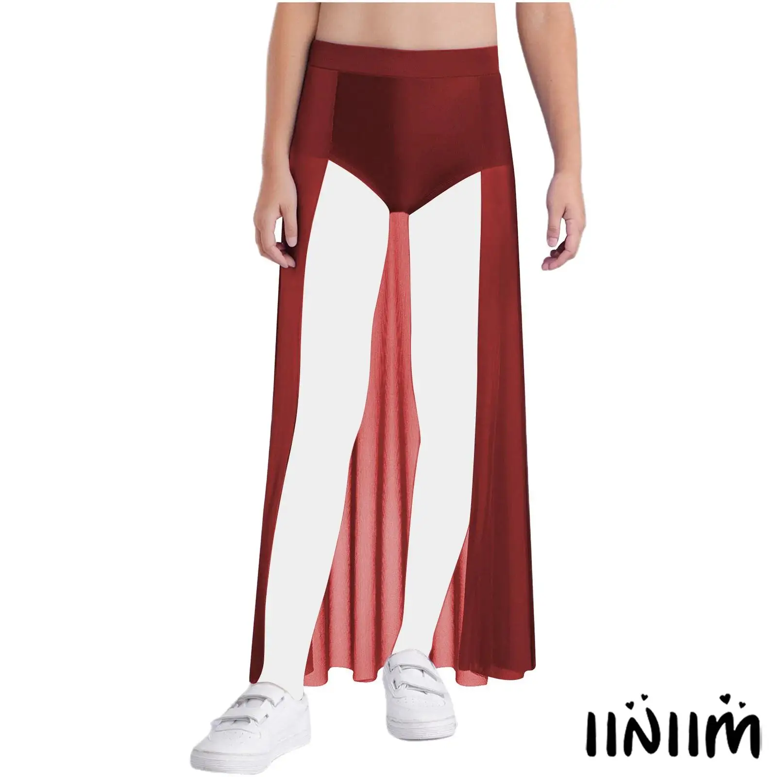 

Kids Girls Open Front Ballet Dance Skirts Elastic Waistband Ankle Length Skirt for Lyrical Ballet Latin Dance Stage Performance