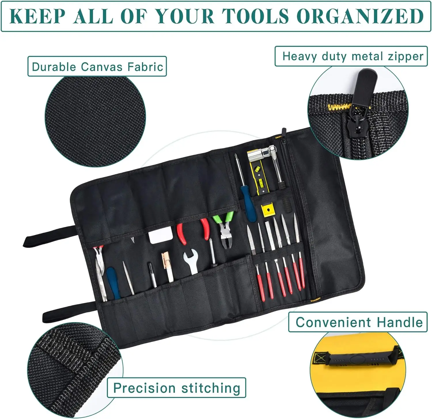 Tool Roll Up Organizer Bag Tools Set Roll Big Tote Carrier Easy Storage Roll Up Bags for Electrician, HVAC, Plumber, Carpenter
