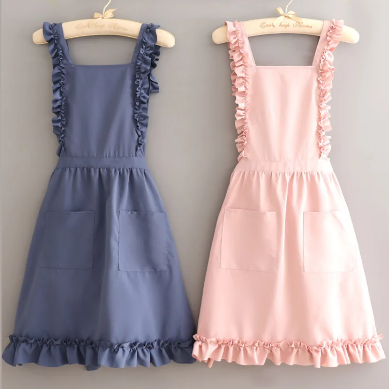 

Водонепроницаемый фартук с кружевом и цветочным принтом, фартуки для девочек, красивая рабочая одежда для ногтей, магазин чая с молоком, униформа, кухонное розовое платье принцессы