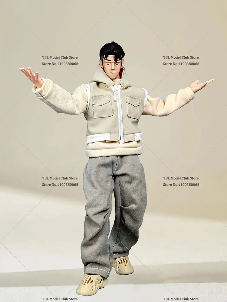 GOON 1/6 Scale Men Soldier Casual Hooded Zippered Vest Loose Sports Pullover Straight Pleated Pants Fit 12inch Action Figure