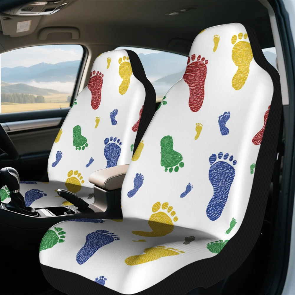 2pcs Set Of Colorful Sketched Human Foot Motif Car Seat Covers – Eye-Catching Automotive Interior Decoration With A Bold And Ref