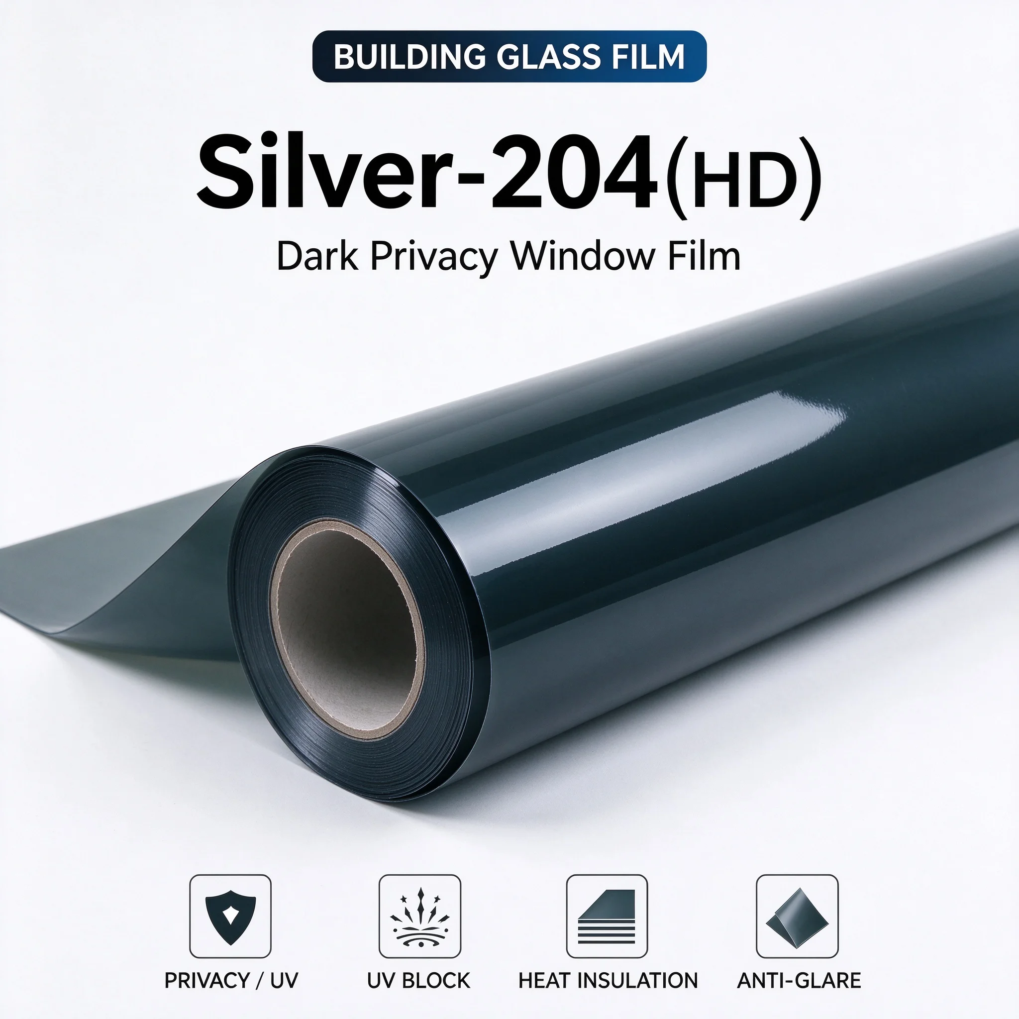 Silver-204 PET Window Film Roll One Way Privacy Heat Insulation Anti Glare UV Block Easy DIY Install for Home Office Car Glass