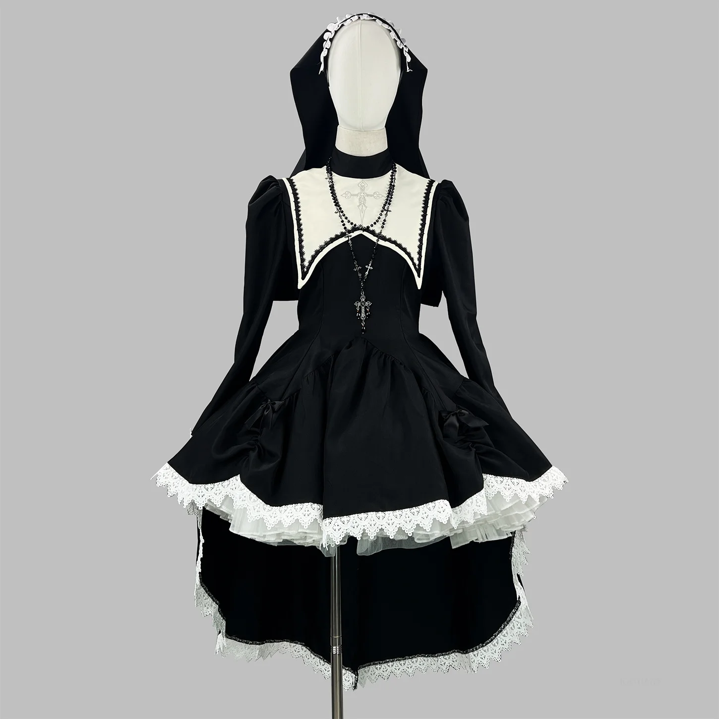 

S-5xl Black Gothic Nun Dress Cosplay Costume Women's Anime Dark Y2k Nun Uniform Trendy Party Halloween Irregular Trailing Dress