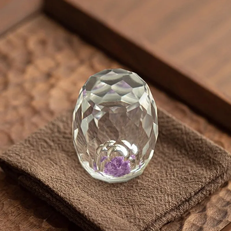 Crystal Glass Lid Holder With Purple Inlay Creative Teapot Lid Rest Household Kung Fu Tea Ceremony Desktop Decor Gift
