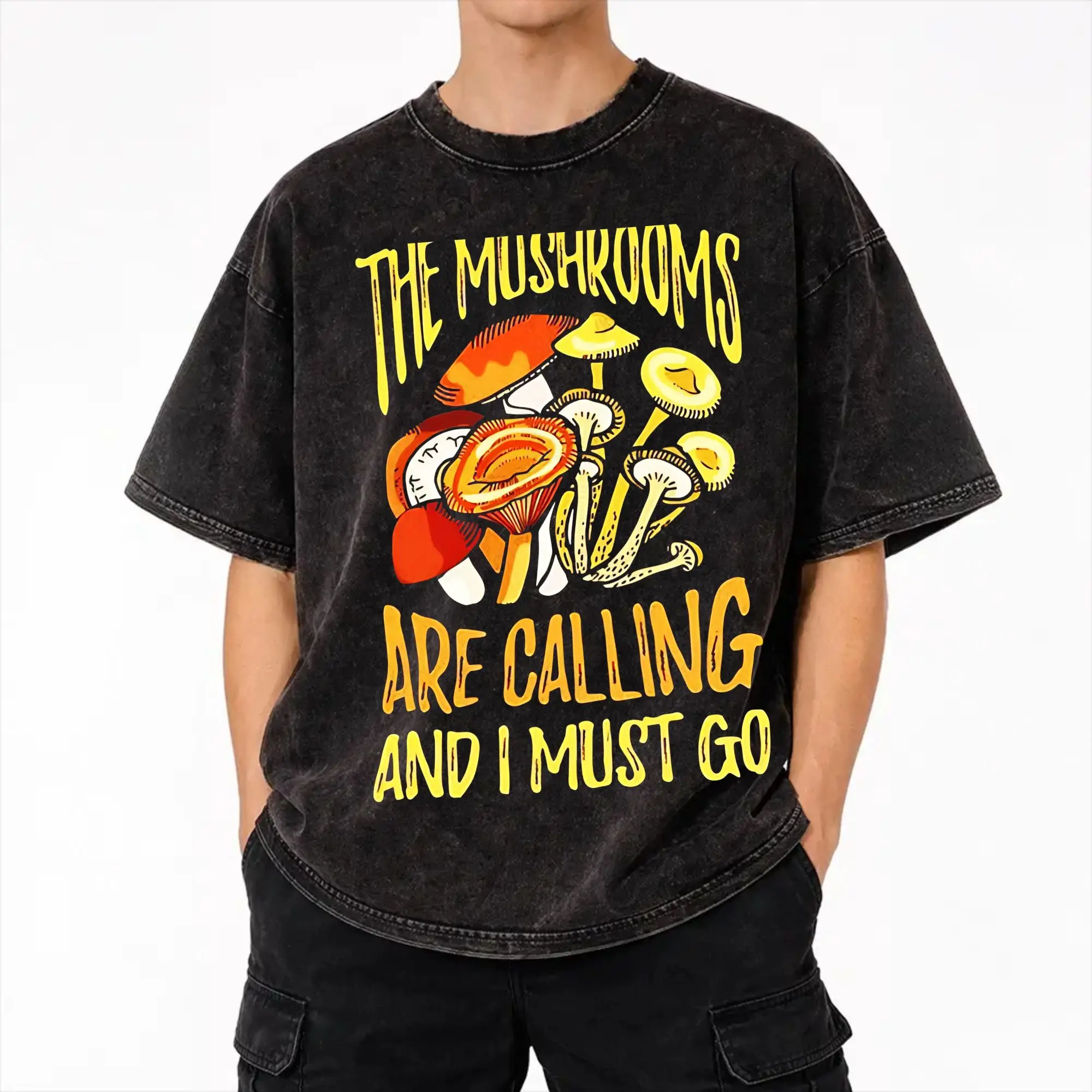 Mushrooms Are Calling T Shirts Hip Hop Washed Short Sleeve Harajuku T-Shirt  Novelty for Men Women Streetwear Summer Tops Tees