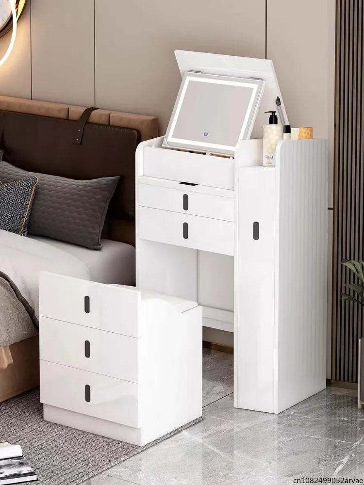 Home Girl Bedroom Dresser, Simple Smart Bedside Table, Integrated Dresser Flip Mirror, Home Furniture, No Installation Required