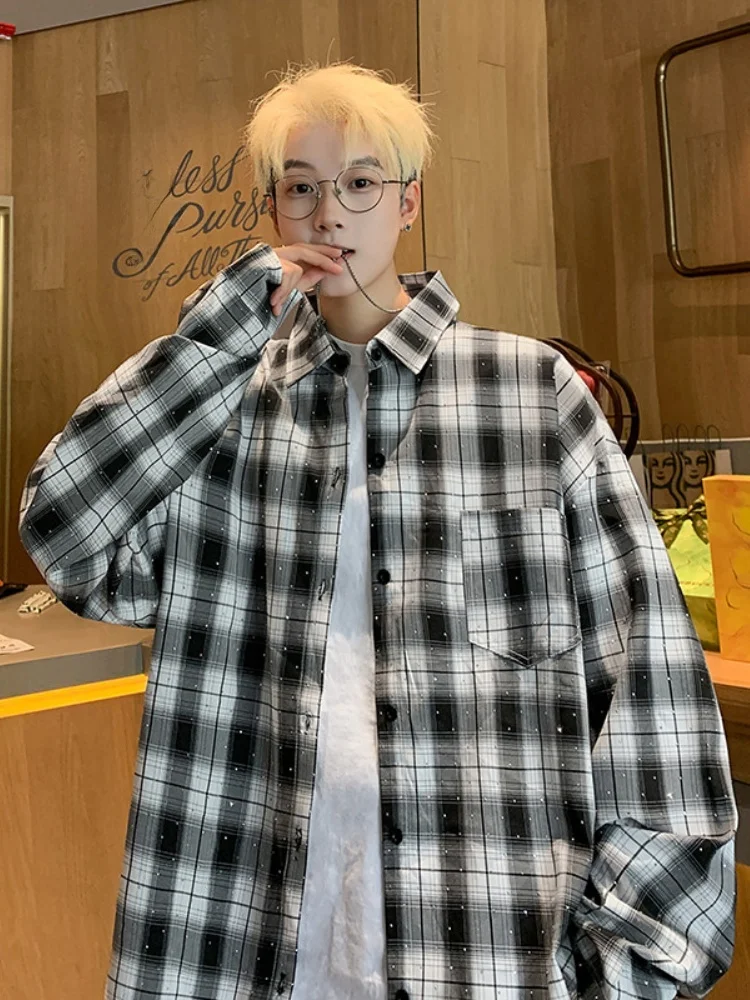 

Tianxing Plaid Shirt Men's Long Sleeve Spring Autumn High Sensation Cool Top Youth American Retro Jacket Trendy