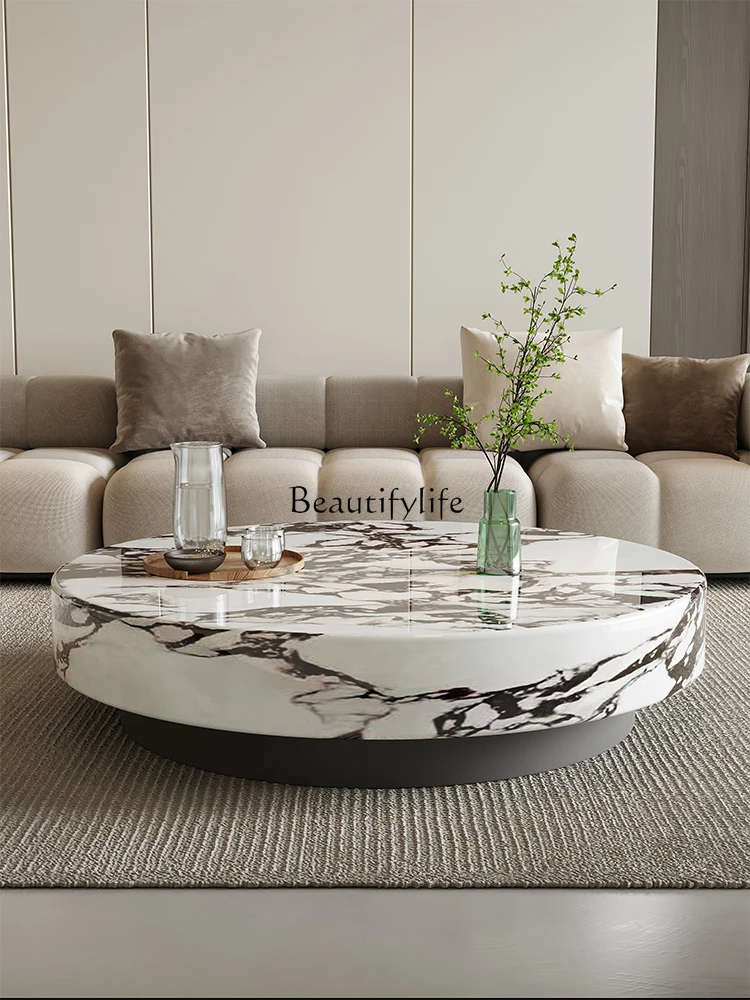 

02Marble living room household round light luxury modern simple small apartment suspended coffee table