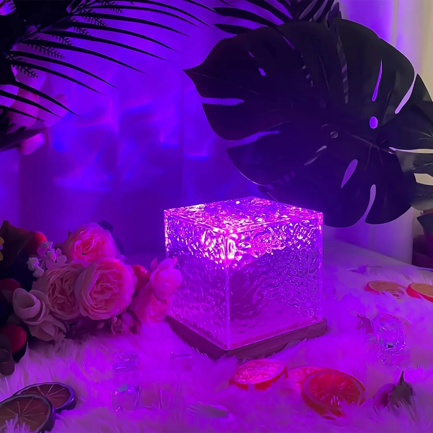 Xubialo Crystal Light Lamp Color Changing Lamps Table Lamp with Touch & Remote Control,  LED Night Light Rechargeable Ros