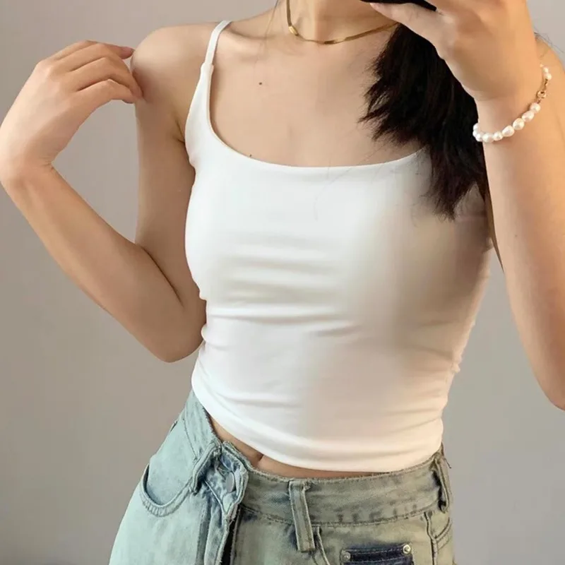 Novas mulheres ajustáveis sem mangas topos sexy doce magro elástico camis cor sólida algodão macio respirável senhoras pequena camisola colete
