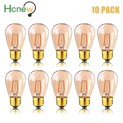 Hcnew-bombilla de filamento LED Retro ST45, 10 piezas, E27, 220V, 1W, 3W, Blanco cálido, cadena decorativa regulable, reemplazo de lámpara Edison Vintage