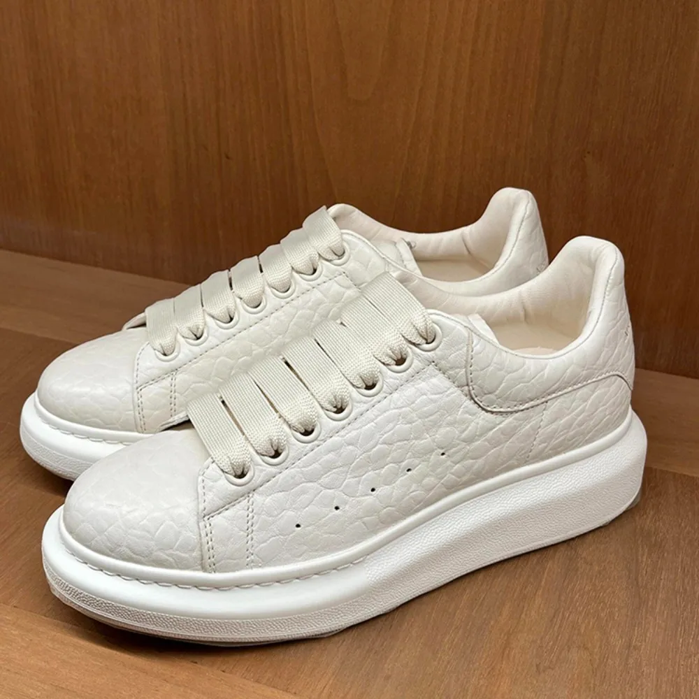 

NIGO Women's Four Seasons White Casual Fashion Simple Thick Bottom Lace Up Shoes Retro Temperament Elegant Sneakers #NGSH1266