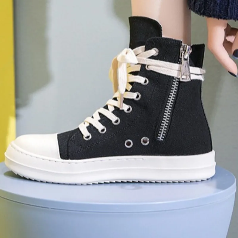 

Women's Shoes Luxury Laceup High-top Boots New Thick Soled Black Canvas Shoes for Women Versatile Canvas Shoes Zapatos Mujer