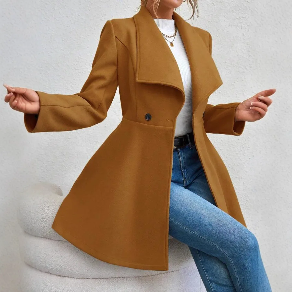 2025 Autumn and Winter Woolen Coat Slim-fitting Long Fashion Lapel Women's Woolen Coat European and American