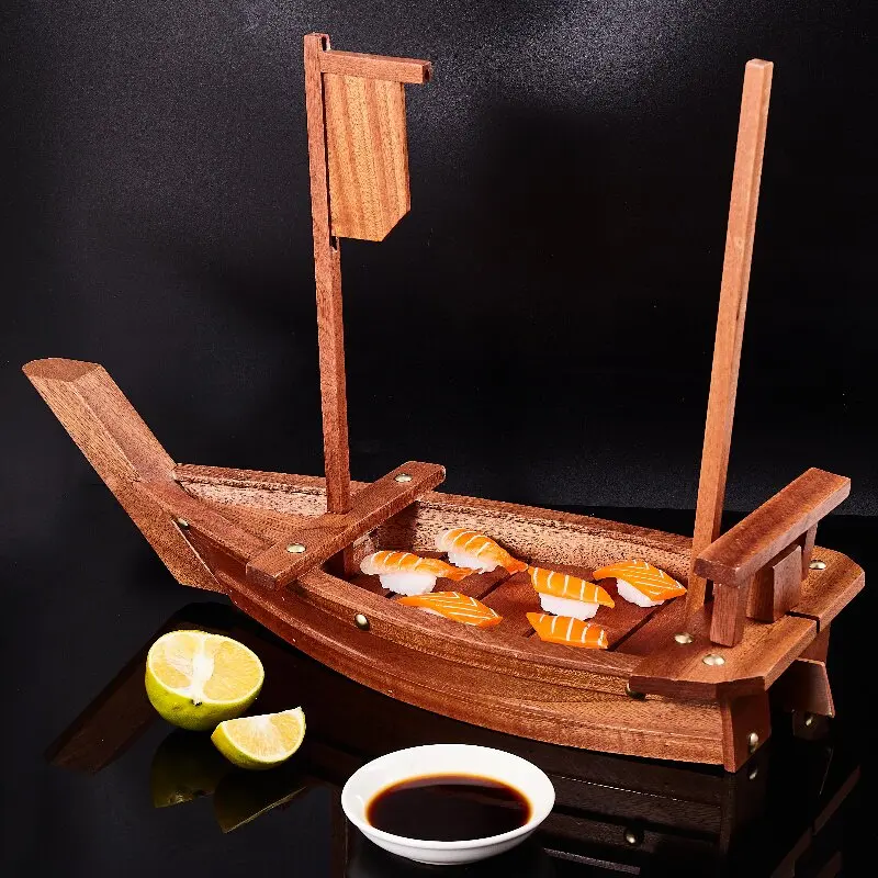 Wooden Dragon Sashimi Boat with Dry Ice, Premium Sushi Platter Tray, Seafood Display Vessel for Restaurant