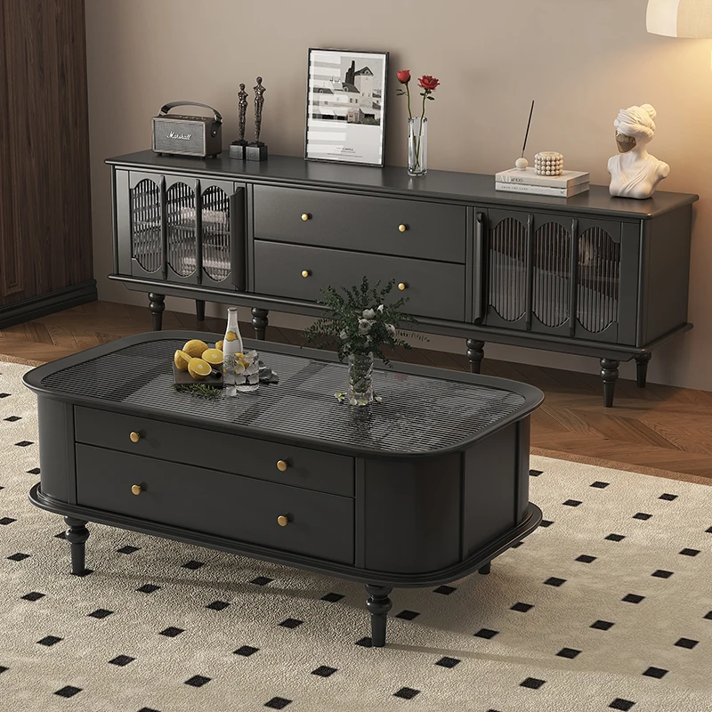 TV cabinet combination, modern simple French light luxury solid wood living room, living room, complete set of furniture