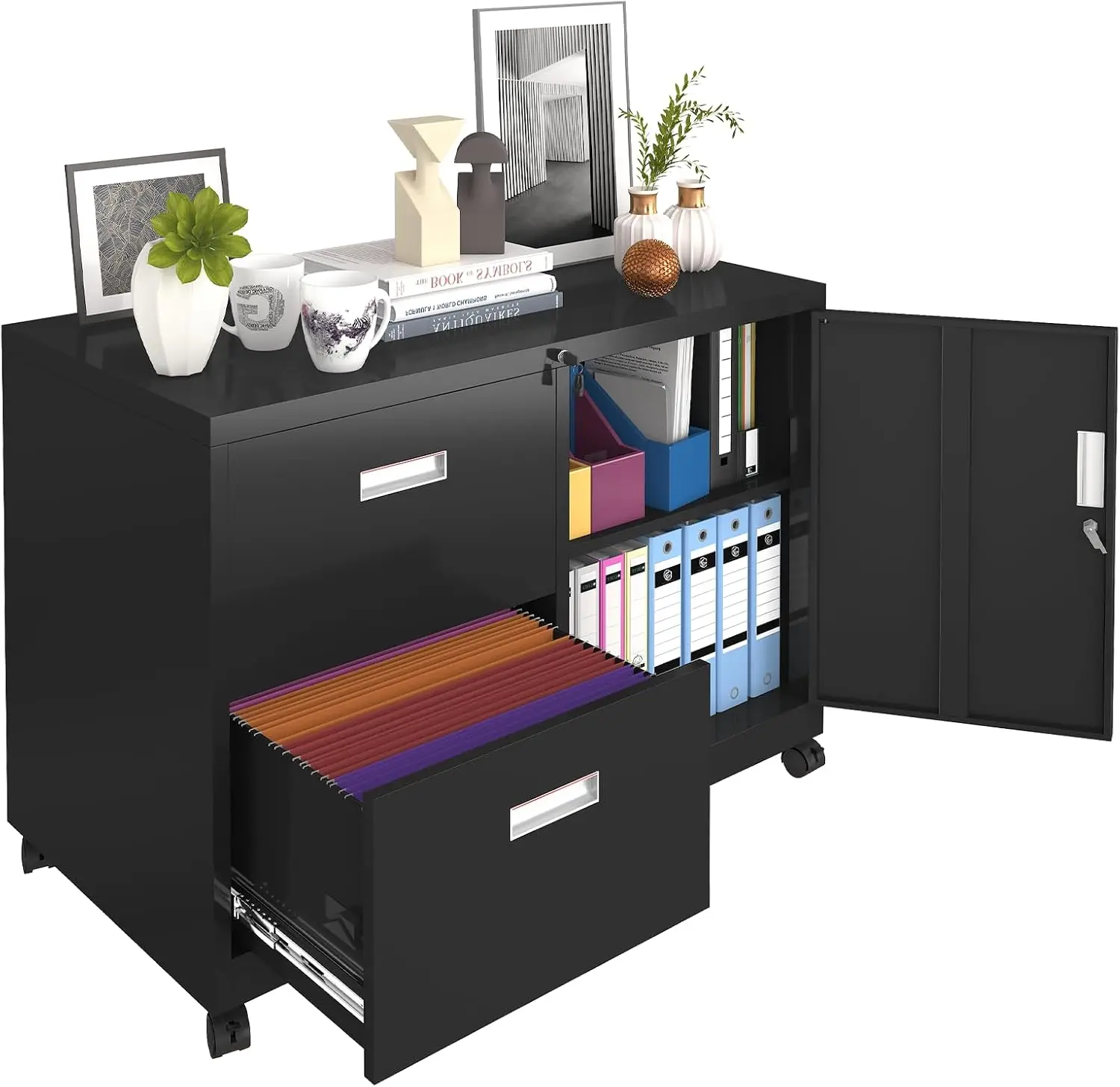 Cabinet with 2 Drawers Locking Filing Cabinet and 1 Lockable Door, Adjustable Shelf, for Home Office and Study Room Orga