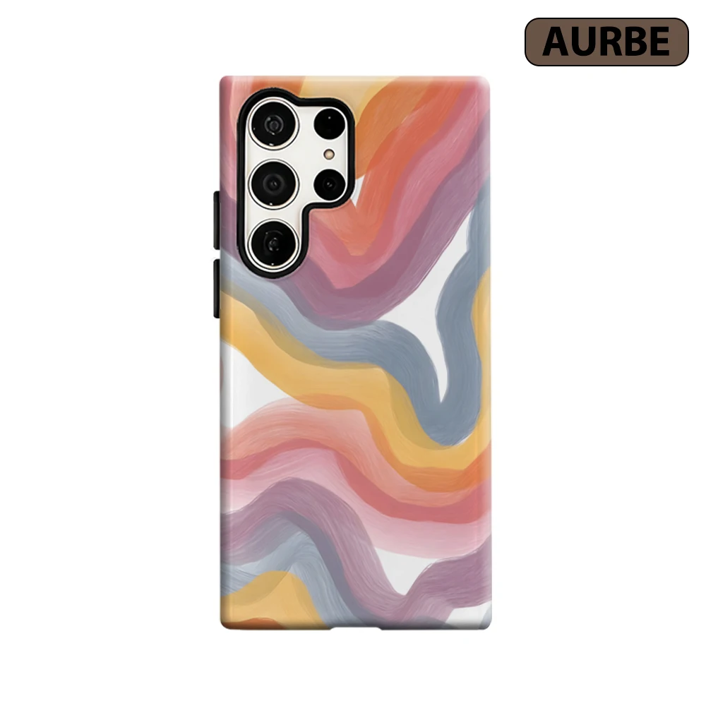 Pastel Brush Wave Phone Case for Samsung Galaxy S26 S25 Ultra S24 S23 Ultra Plus Shockproof Double Layer Tough Back Cover