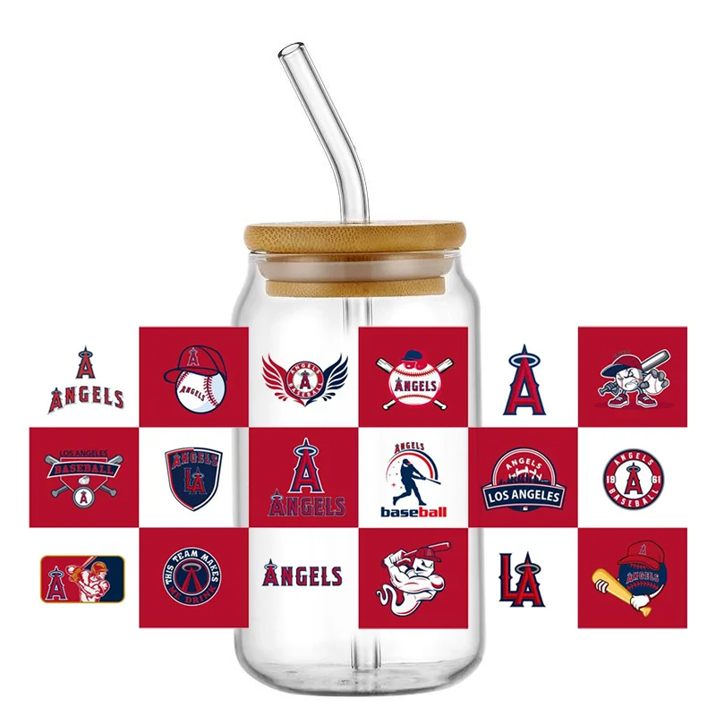 Miniso Los Angeles Baseball 3D Cartoon UV DTF Cup Wrap For 16oz Libbey Coffee Glass Can Cup Wrap Easy peel waterproof DIY Decals