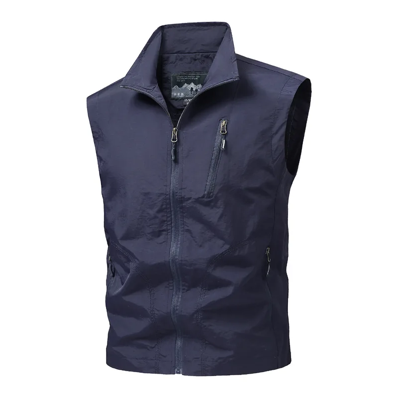 

Men's Solid Color Stand up Collar Vest Spring New Thin Four Season Fashion Outdoor Leisure Fishing Photography Shoulder Detail