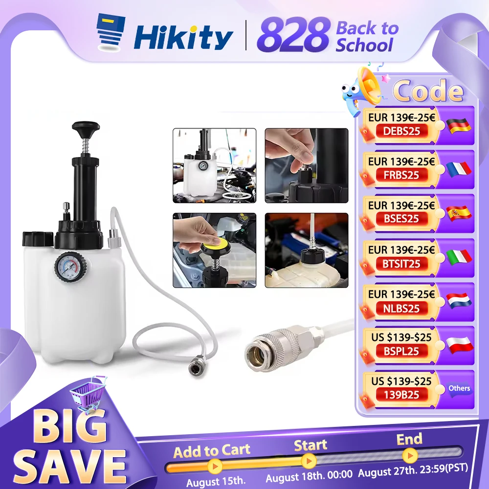 Hikity Kit di spurgo del liquido dei freni per auto 3L Pompa del liquido a pressione dei freni a vuoto Macchina di scarico dei freni Spurgo dei freni pneumatico per auto