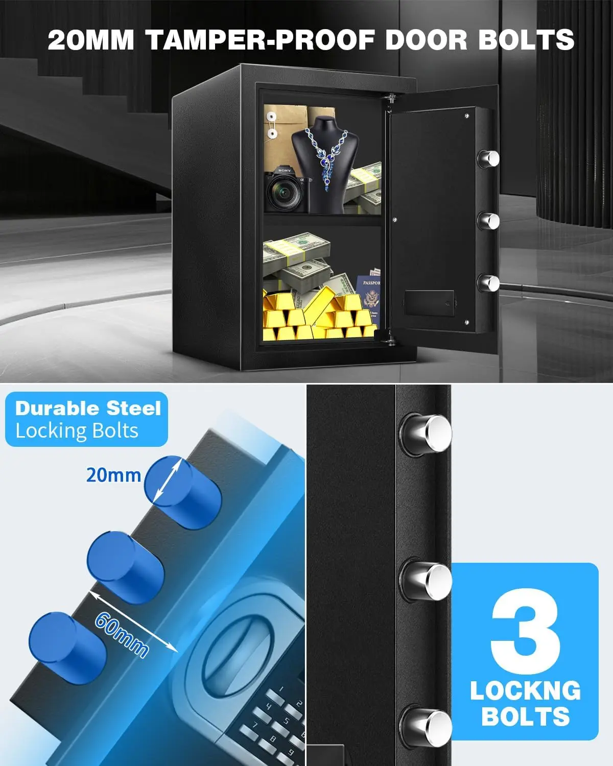 2.5 Cu Ft Safe Box for Home Steel Electronic Digital Safety Box Personal Security Lock Box with LED Sensor Light Emergency Type-