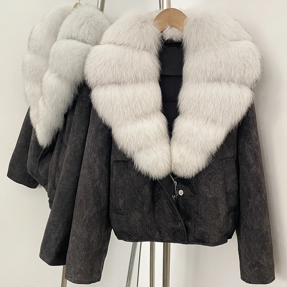 OFTBUY Großer Natürlicher Pelzkragen Dicke Vintage-Jacke Damen Entendaunen-Parka mit Pelz für Frauen Kurze Lose Daunenjacke – Detail 7