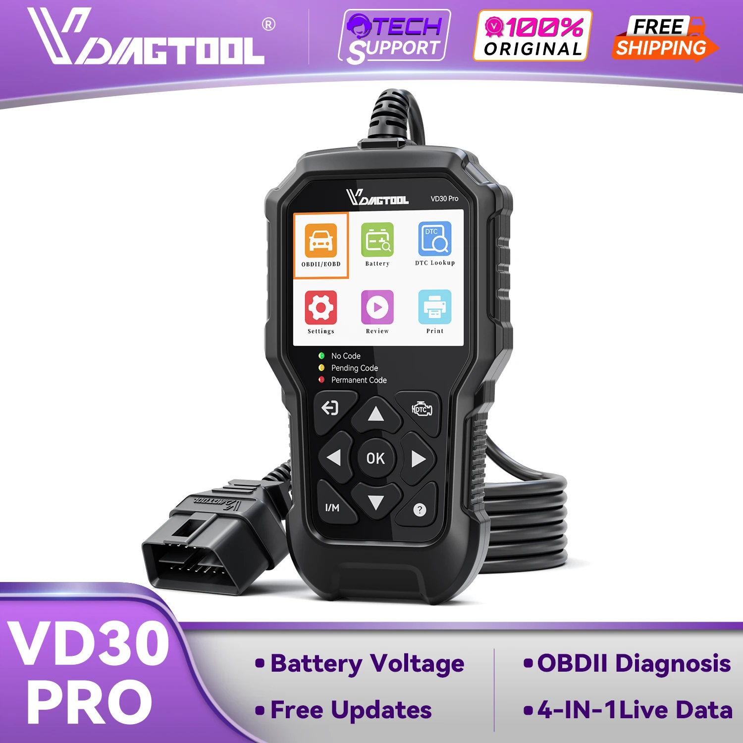vdiagtool-vd30pro-obd2スキャナー-車両診断ツール-エンジンチェック-バッテリー電圧テスト-コードリーダー-i-m対応-obdii車用