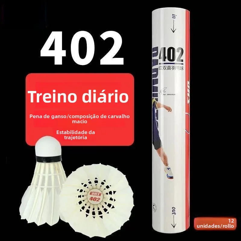 dhs-red-double-happiness-flagship-store-badminton-12-pieces-goose-feathers-training-windproof-indoor-outdoor-competition