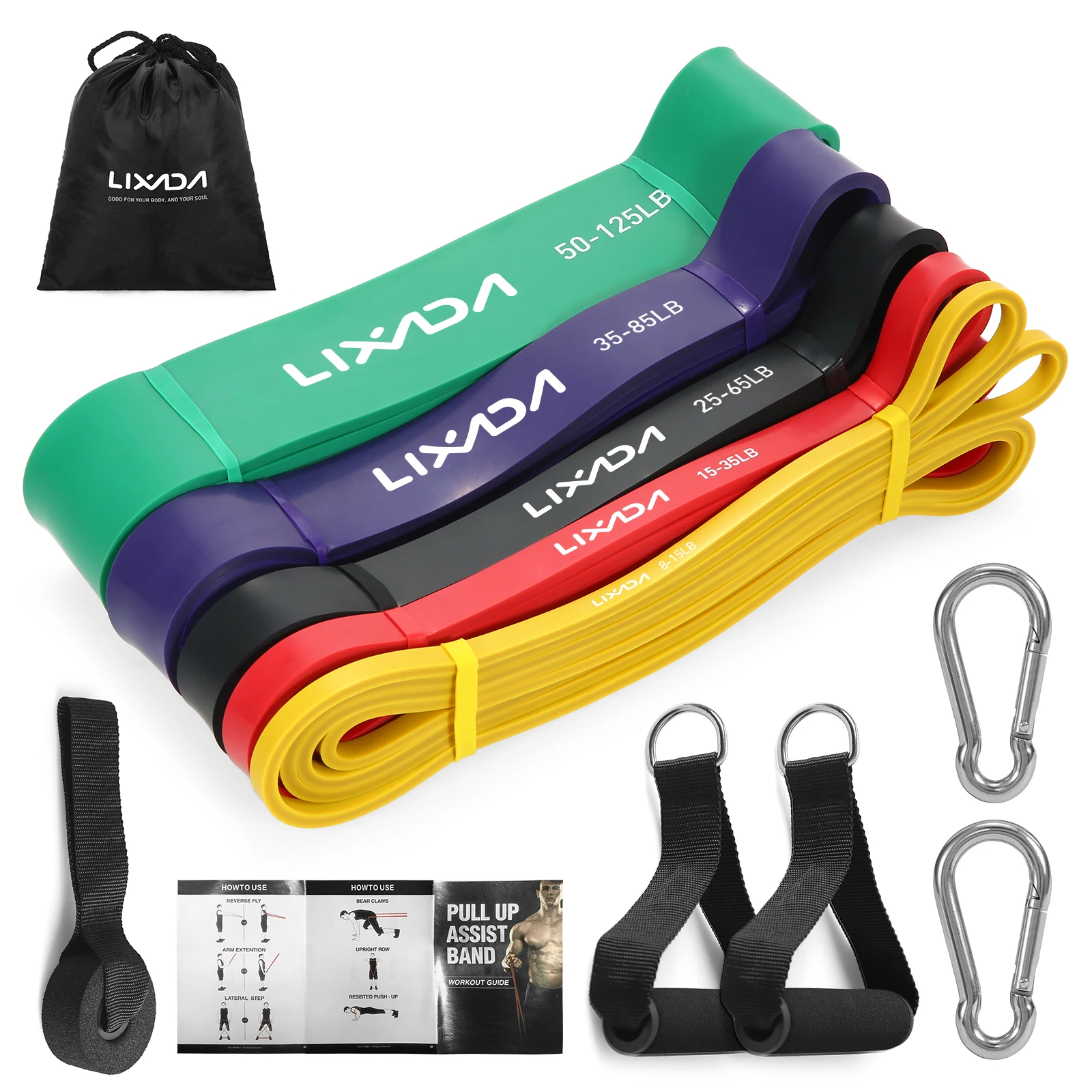 Lixada 5 Packs Pull Up Assist Bands Set Resistance Loop Bands Powerlifting Exercise Stretch Bands with Door Anchor and Handles